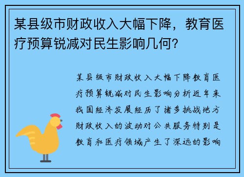 某县级市财政收入大幅下降，教育医疗预算锐减对民生影响几何？
