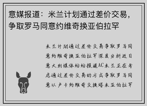 意媒报道：米兰计划通过差价交易，争取罗马同意约维奇换亚伯拉罕